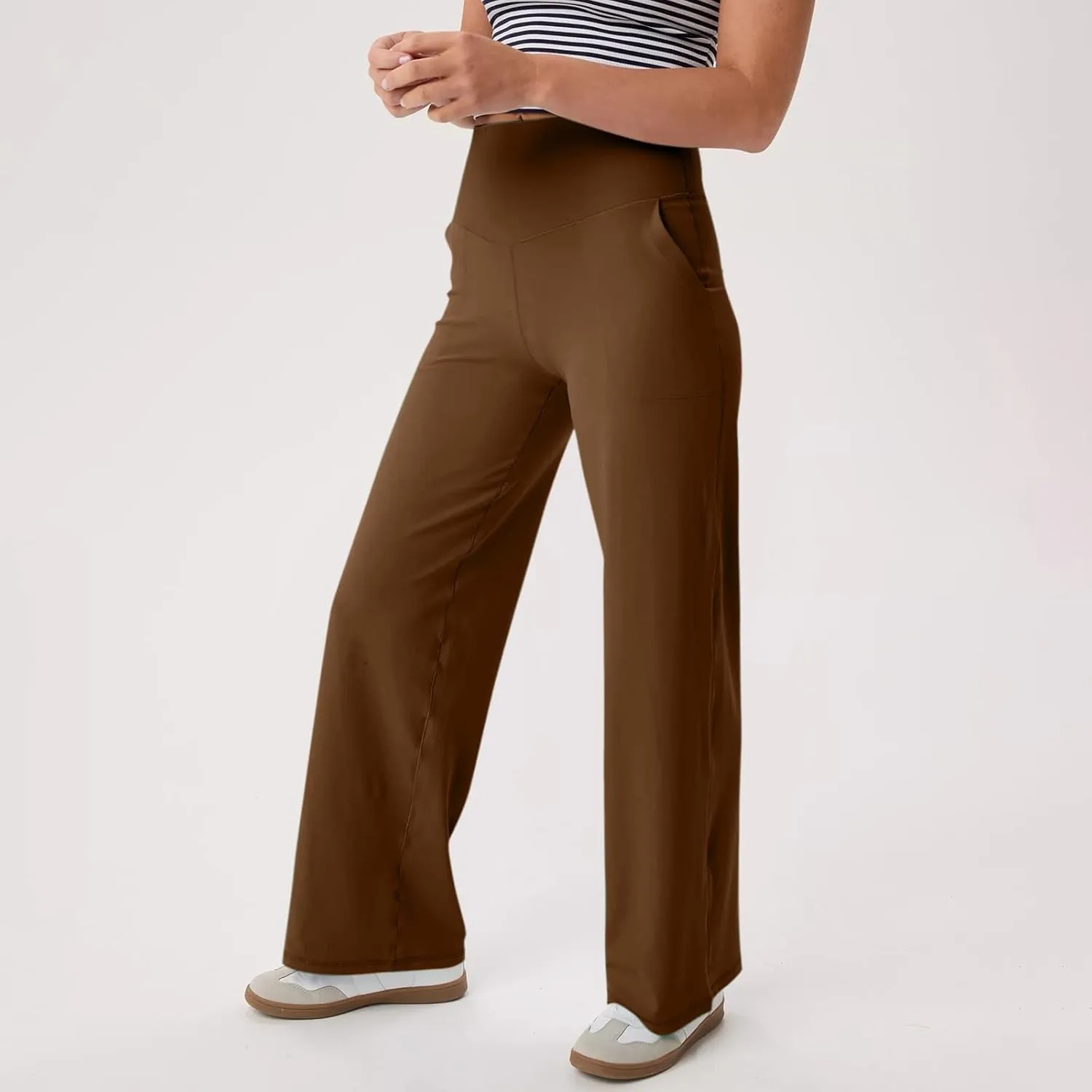 Wide Leg Yoga Pants for Women High Waist Straight Leg Lounge Pant Tummy Control Stretchy Sweatpants with Pockets