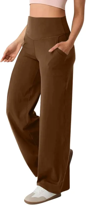 Wide Leg Yoga Pants for Women High Waist Straight Leg Lounge Pant Tummy Control Stretchy Sweatpants with Pockets