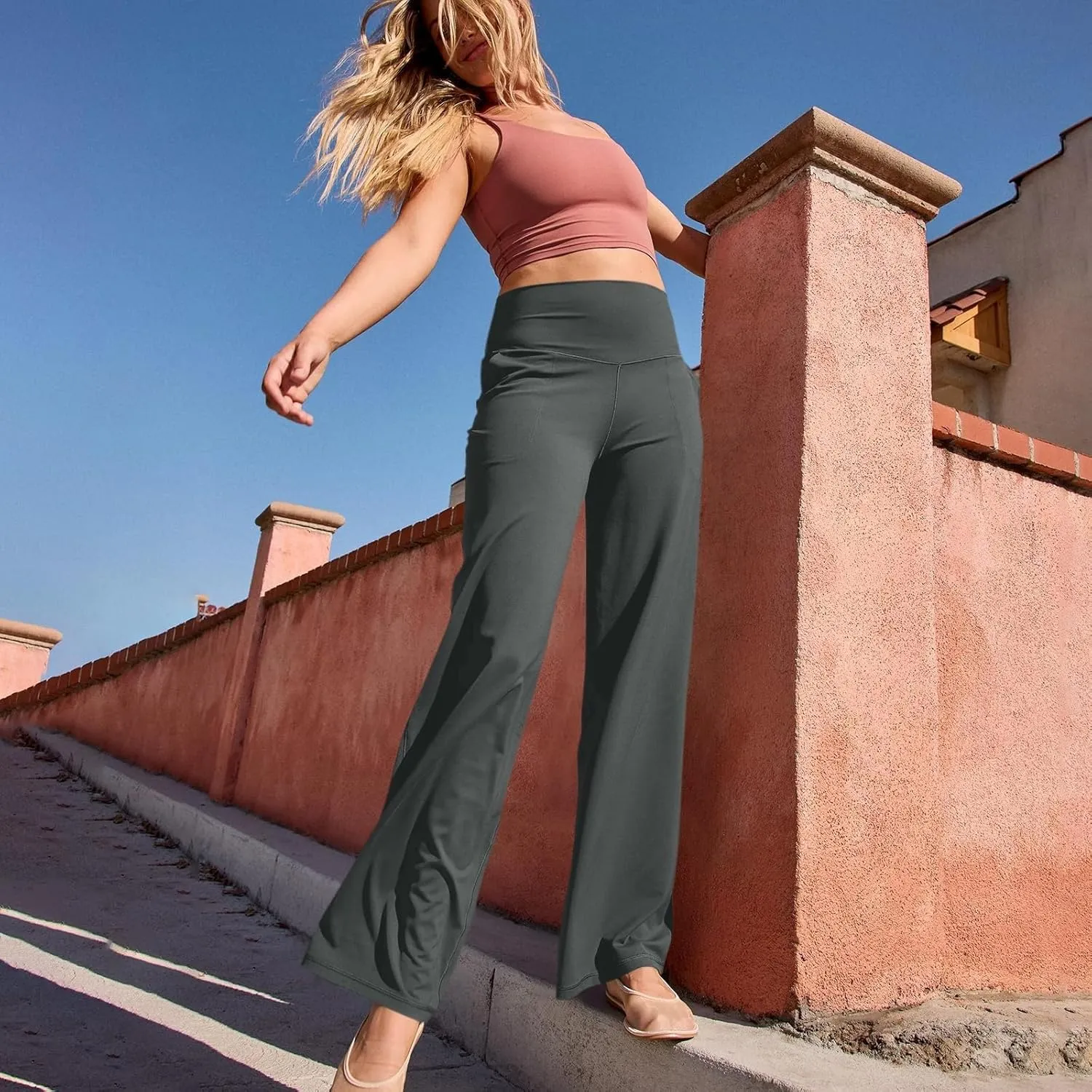 Wide Leg Yoga Pants for Women High Waist Straight Leg Lounge Pant Tummy Control Stretchy Sweatpants with Pockets