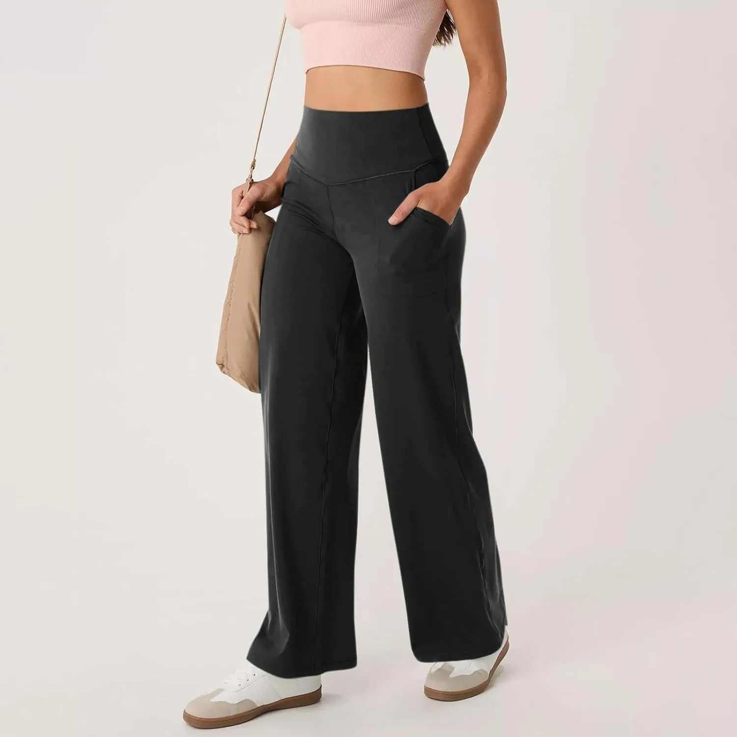 Wide Leg Yoga Pants for Women High Waist Straight Leg Lounge Pant Tummy Control Stretchy Sweatpants with Pockets