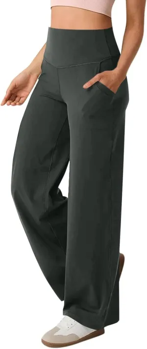Wide Leg Yoga Pants for Women High Waist Straight Leg Lounge Pant Tummy Control Stretchy Sweatpants with Pockets