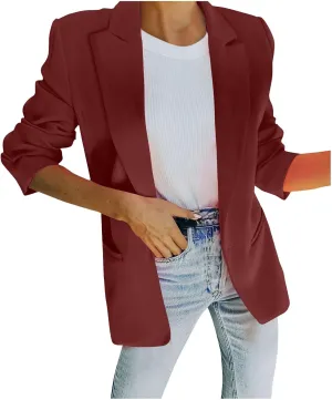 Wkishenl Women Blazer Casual Open Front Business Blazers Solid Loose Fitted Long Sleeve Work Jackets Formal Spring Suits 2025