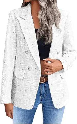 Wkishenl Womens Plaid Tweed Blazers Dressy Casual Long Sleeve Button Up Jackets Fashion Business Blazer Work Suits 2025