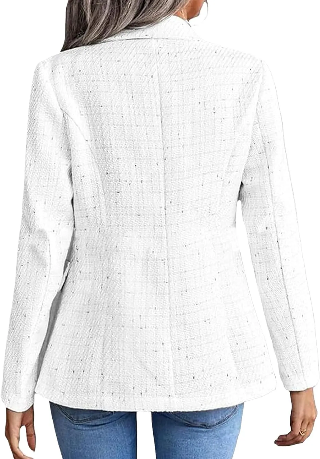 Wkishenl Womens Plaid Tweed Blazers Dressy Casual Long Sleeve Button Up Jackets Fashion Business Blazer Work Suits 2025