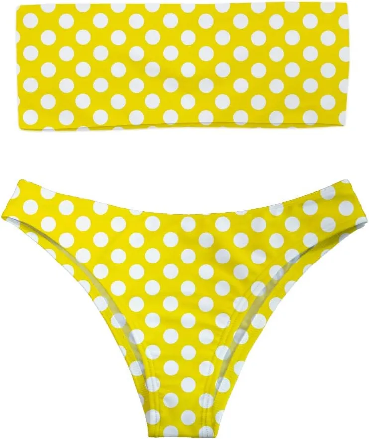 Women 2 Pieces Bandeau Bikini Swimsuit Off Shoulder High Waist Bathing Suit