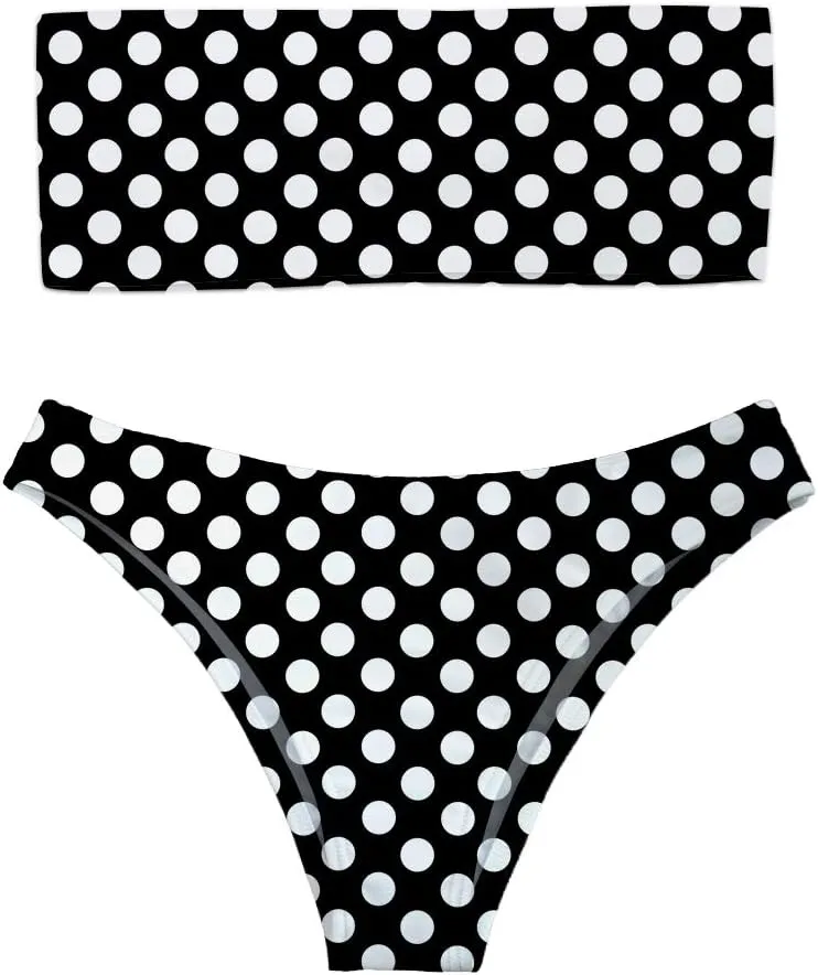 Women 2 Pieces Bandeau Bikini Swimsuit Off Shoulder High Waist Bathing Suit