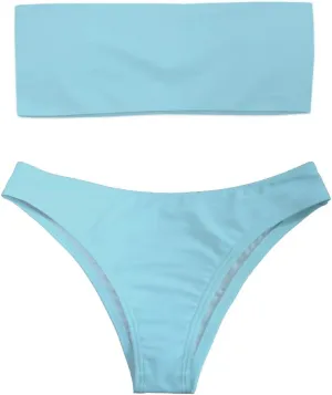 Women 2 Pieces Bandeau Bikini Swimsuit Off Shoulder High Waist Bathing Suit