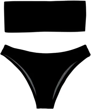 Women 2 Pieces Bandeau Bikini Swimsuit Off Shoulder High Waist Bathing Suit