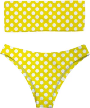 Women 2 Pieces Bandeau Bikini Swimsuit Off Shoulder High Waist Bathing Suit