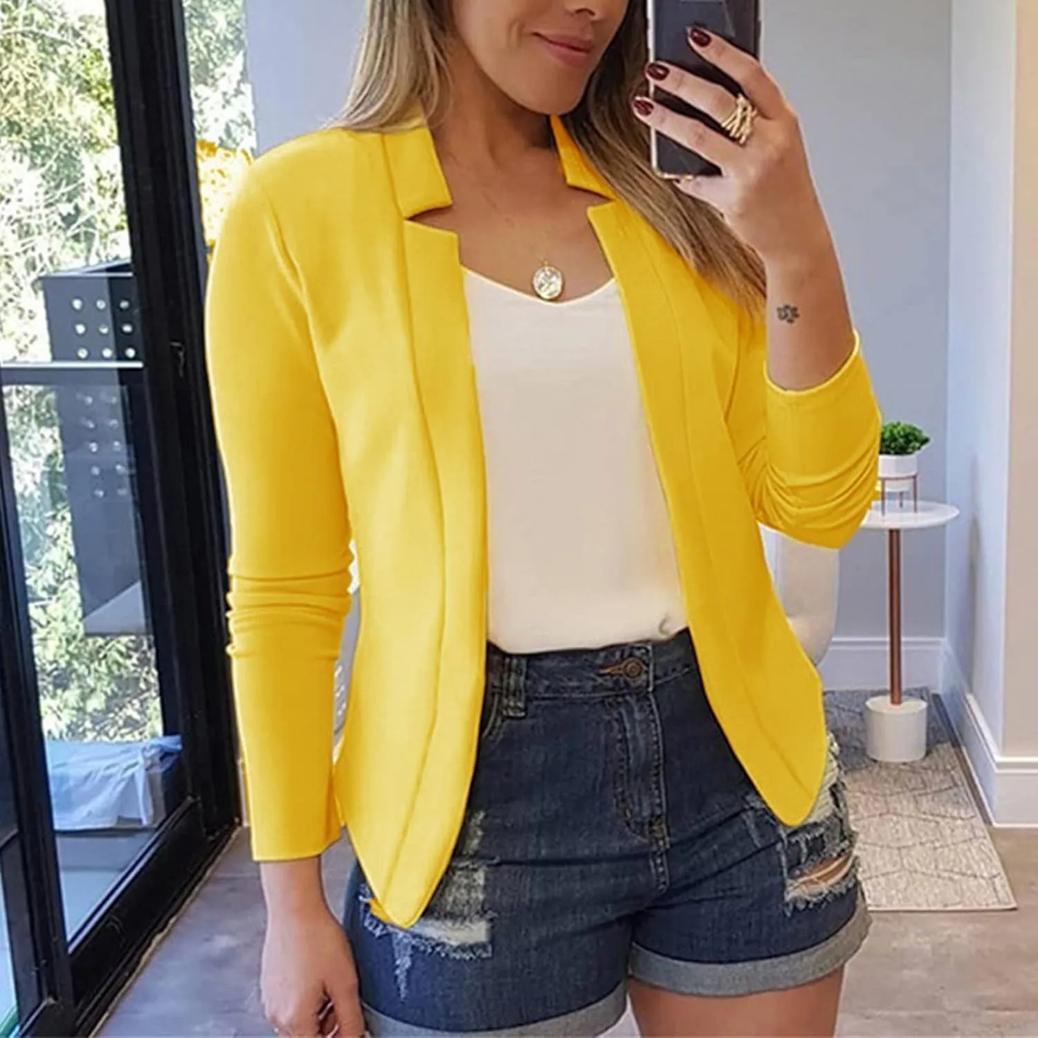 Women Blazers for Work Casual Lapel Open Front Fall Casual Cardigan Jacket Lightweight Work Office Suit