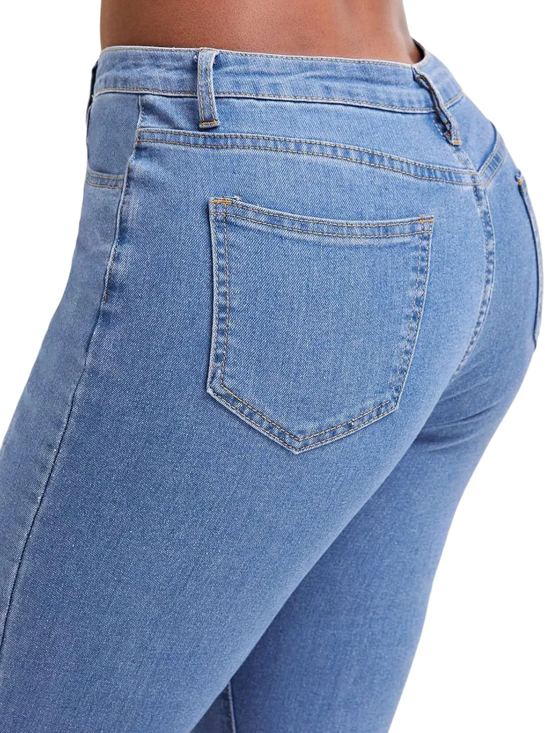 Women Casual Classic Bell Bottom Jeans Distressed Ripped High Waist Denim Flared Pants