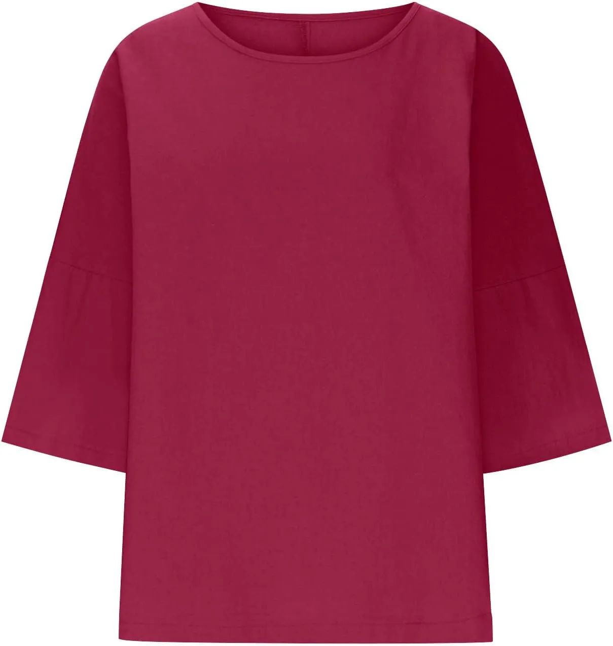 Women Cotton Linen Shirts 3/4 Sleeve Crew Neck Tshirt Casual Plus Size Solid Color Tops Summer Holiday Clothes