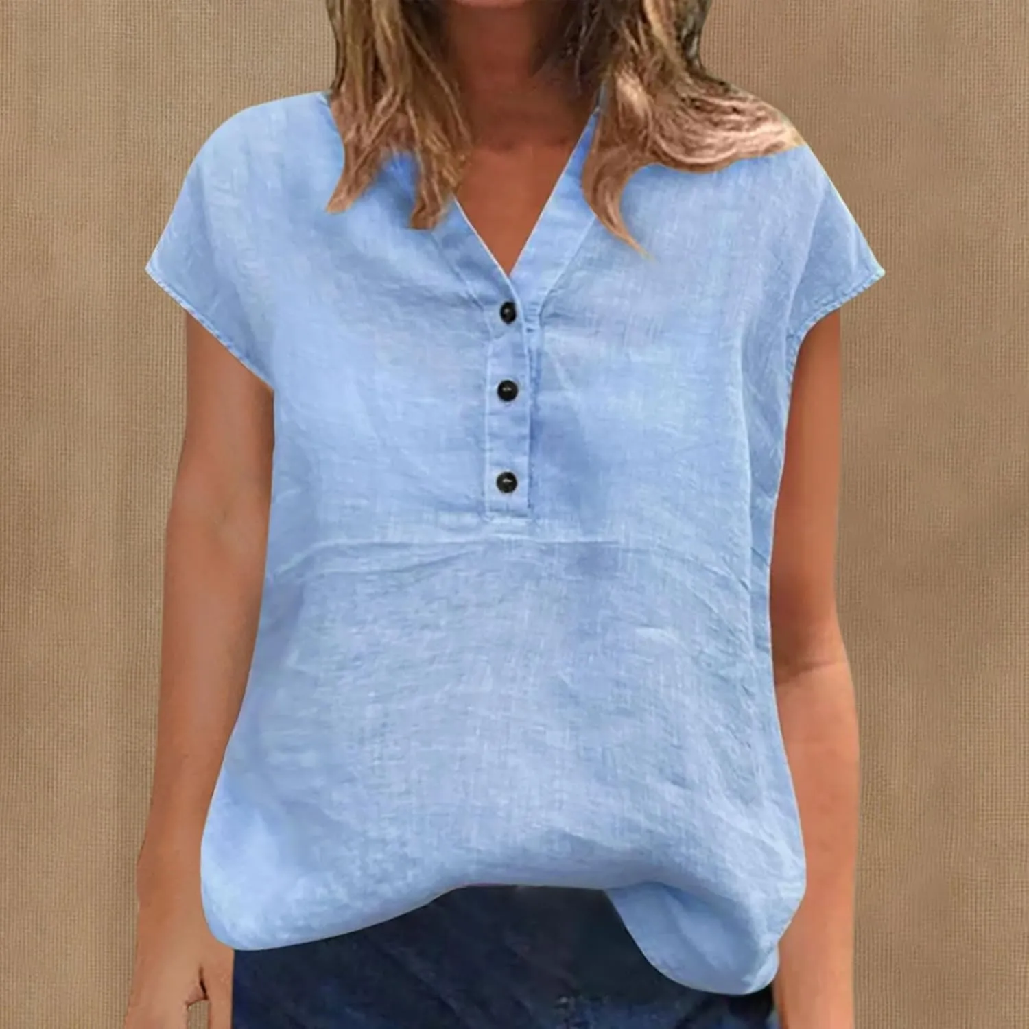 Women Linen Button Down Tops Summer Blouses Short Sleeve Shirts Loose Fit Lightweight Tunic Tees