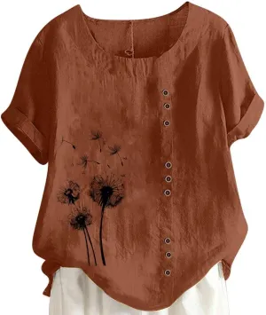 Women Linen Shirts Causal Loose Fit Boho Tunic Tee Short Sleeve Oversize Curved Blouse Summer Trendy Clothes 2025