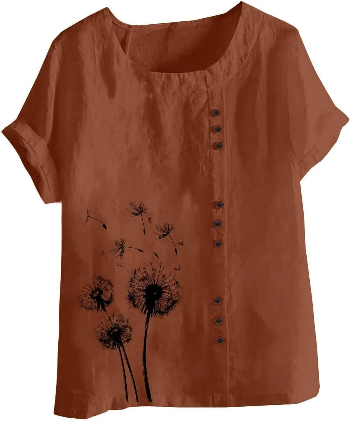 Women Linen Shirts Causal Loose Fit Boho Tunic Tee Short Sleeve Oversize Curved Blouse Summer Trendy Clothes 2025