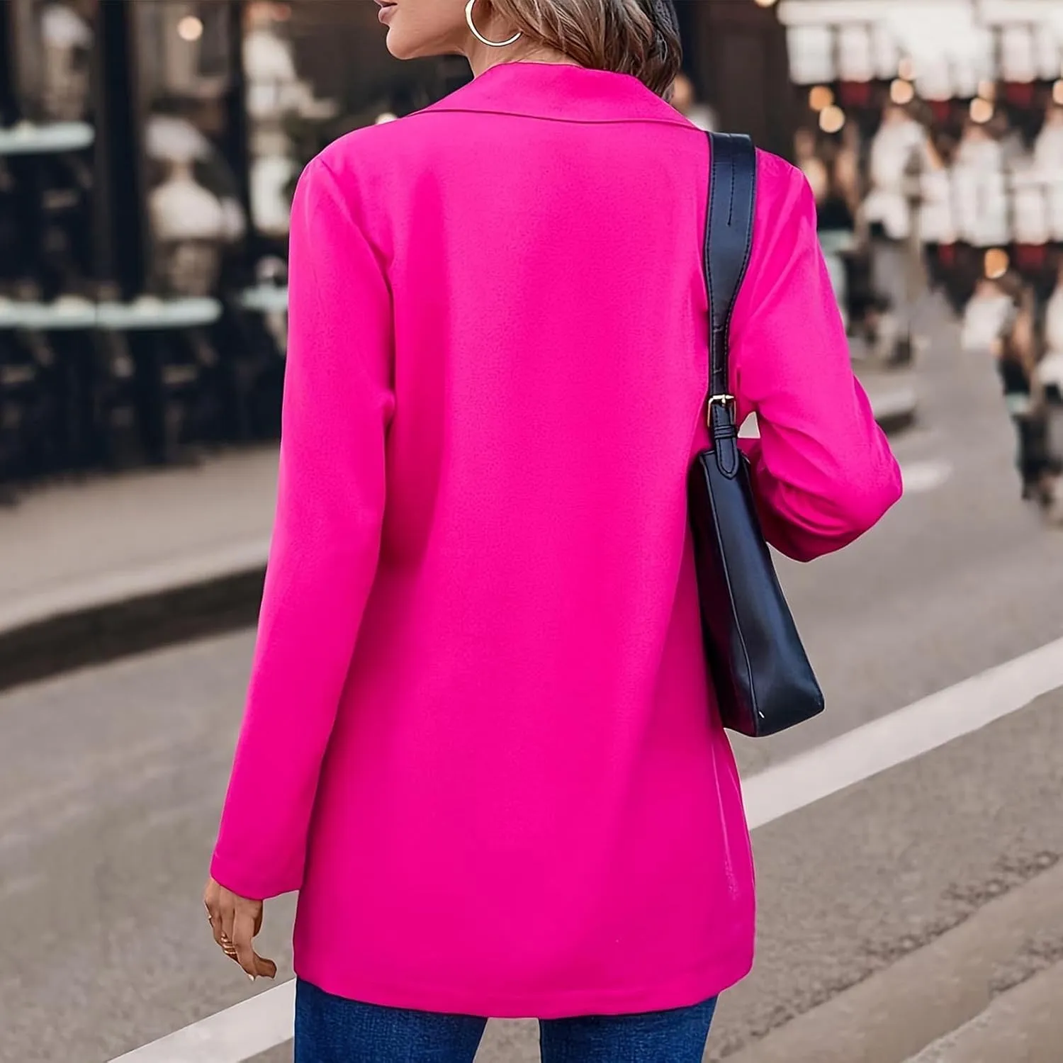 Women Long Sleeve Blazers Lapel Neck Button Down Dressy Work Business Jackets with Pockets Casual Solid Color 2025