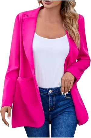 Women Long Sleeve Blazers Lapel Neck Button Down Dressy Work Business Jackets with Pockets Casual Solid Color 2025