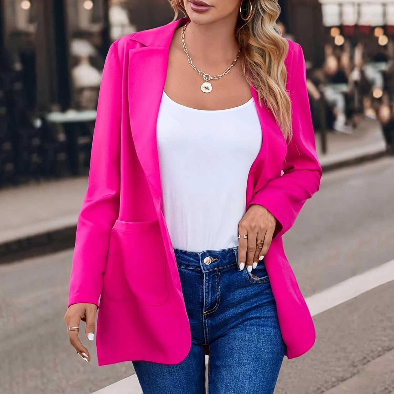 Women Long Sleeve Blazers Lapel Neck Button Down Dressy Work Business Jackets with Pockets Casual Solid Color 2025