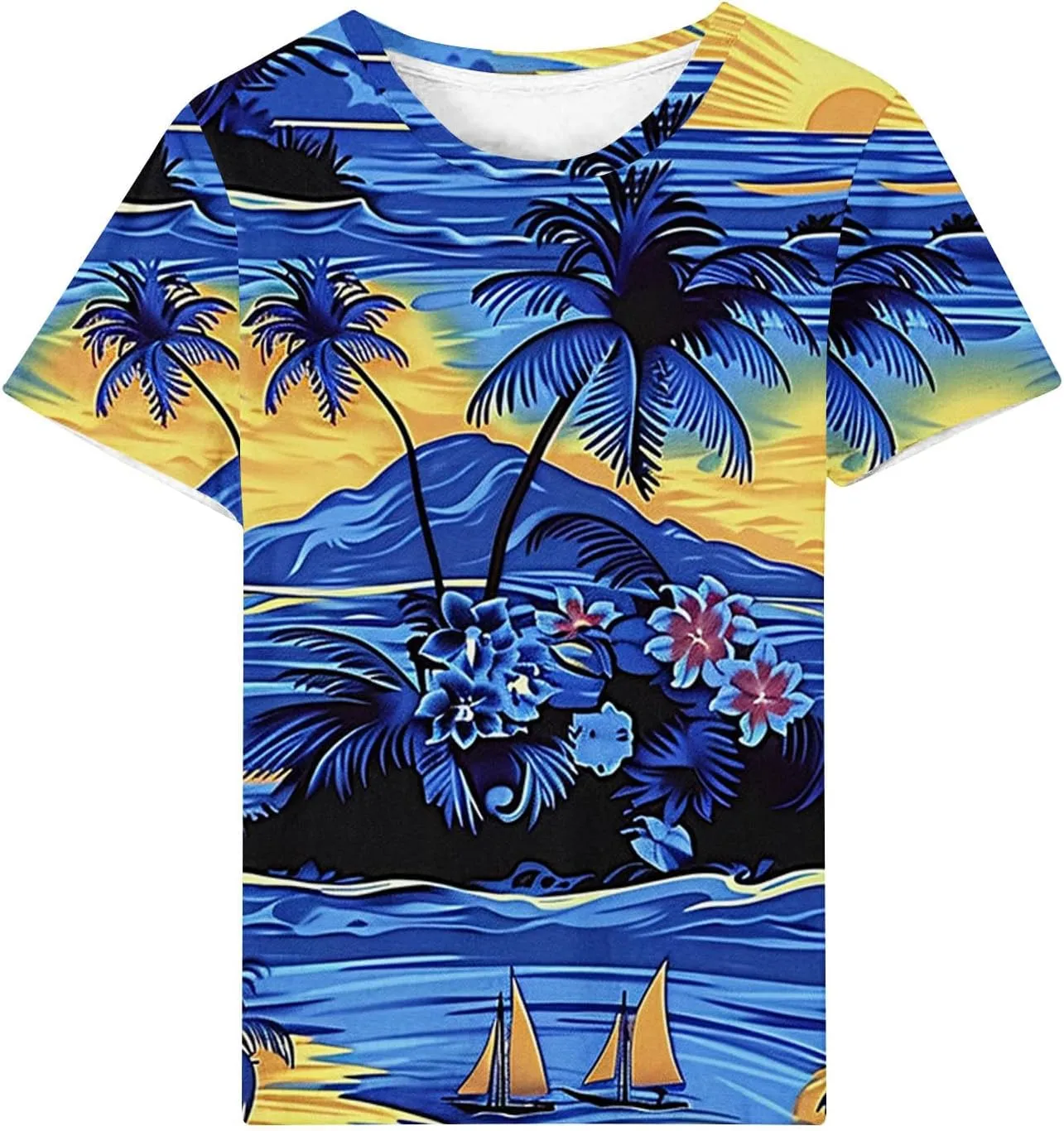 Women Summer Casual Hawaiian Printed T Shirt Short Sleeve Crewneck Vacation Basic Tops Loose Comfy Blouse