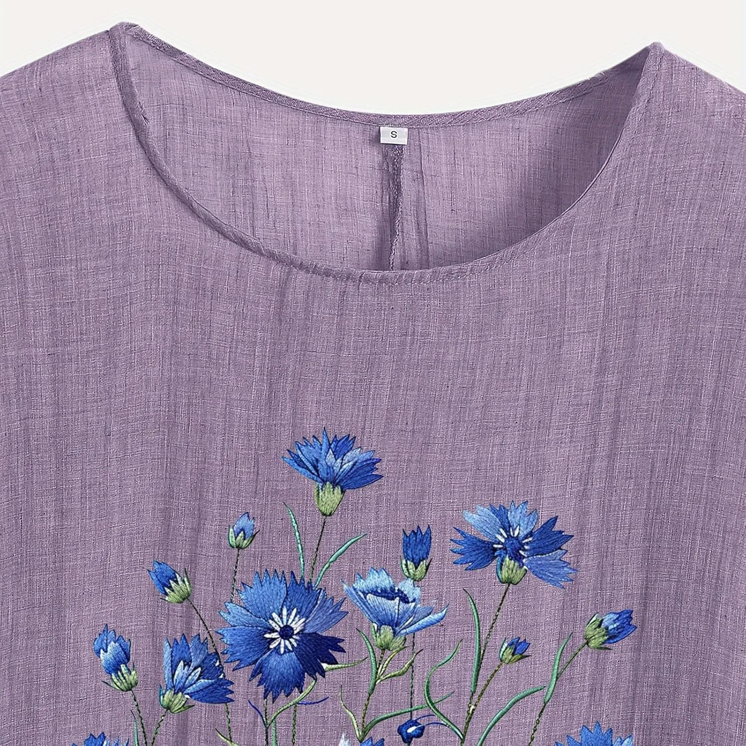 Women Summer Cotton Linen Short Sleeve Shirts Trendy Oversized Floral Print Tops Workout Going Out Casual Loose Tees
