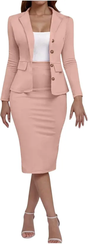Women Two Piece Suit Skirt Set Business Casual Long Sleeve Blazer and Pencil Skirt Blazer Sets Women 2 Piece Outfits