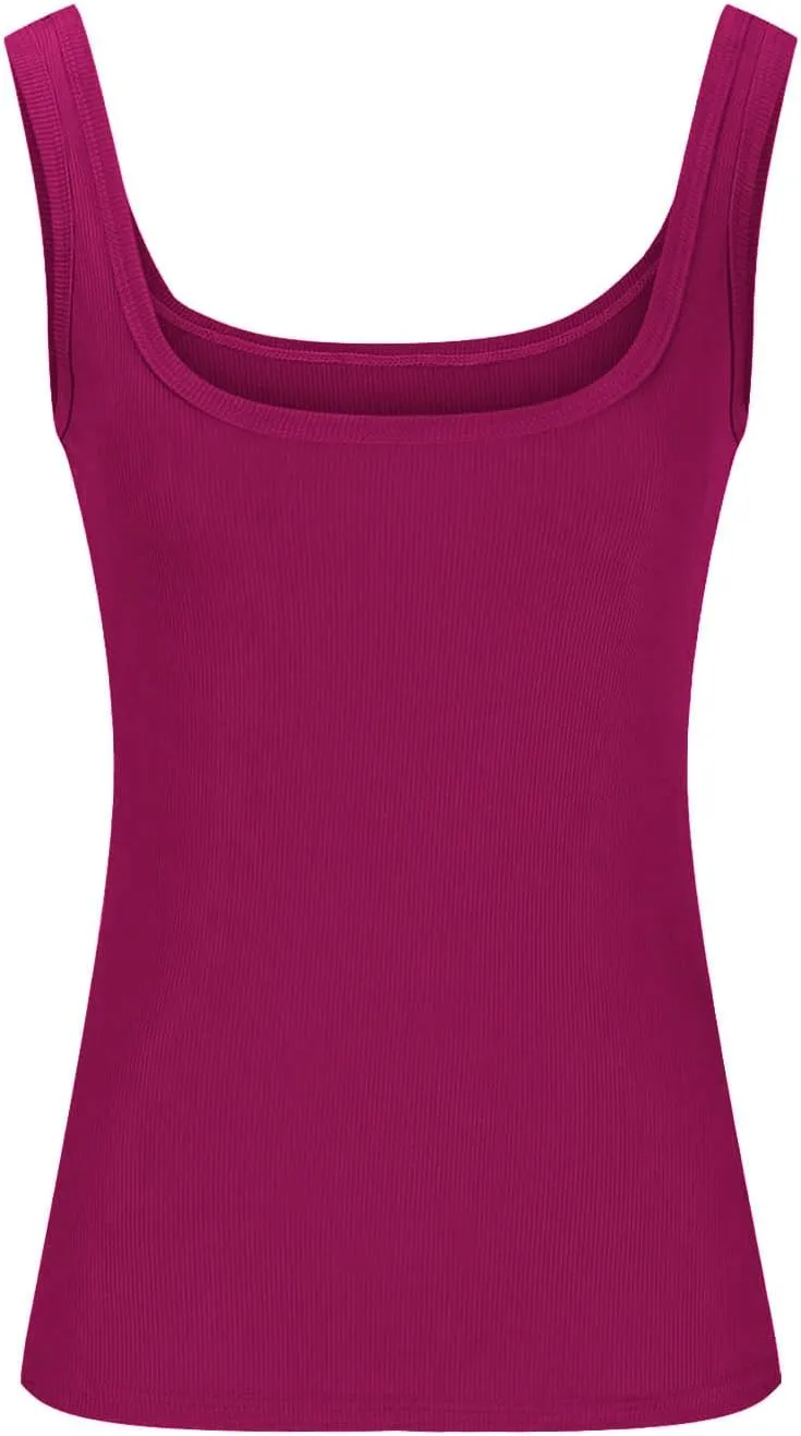 Women Yoga Ribbed Tank Tops Summer Sexy Square Neck Sleeveless Shirts Basic Knit Casual Slim Cami Tees for Going Out
