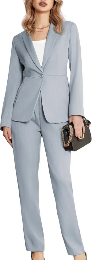 Women's 2 Piece Business Suits One Button Slim Fit Casual Blazers Office Work Formal Blazer Suit Pants Set