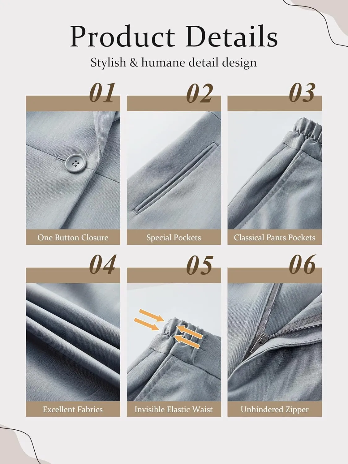 Women's 2 Piece Business Suits One Button Slim Fit Casual Blazers Office Work Formal Blazer Suit Pants Set