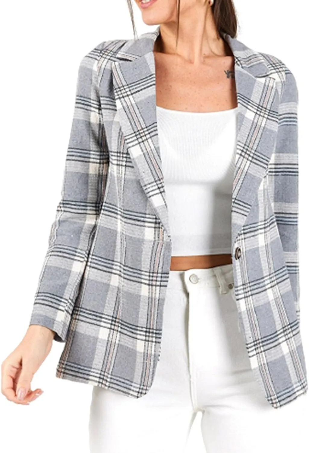 Womens 2023 Plaid Shacket Jacket Casual Button Wool Blend Winter Tartan Trench Coat Long Sleeve Fall Shirt Jacket Coat