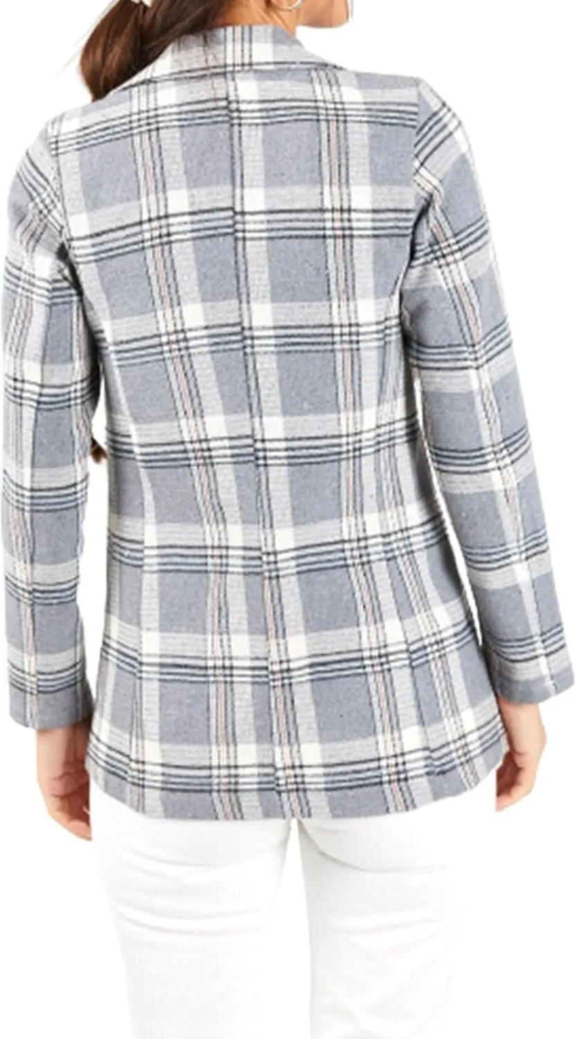 Womens 2023 Plaid Shacket Jacket Casual Button Wool Blend Winter Tartan Trench Coat Long Sleeve Fall Shirt Jacket Coat
