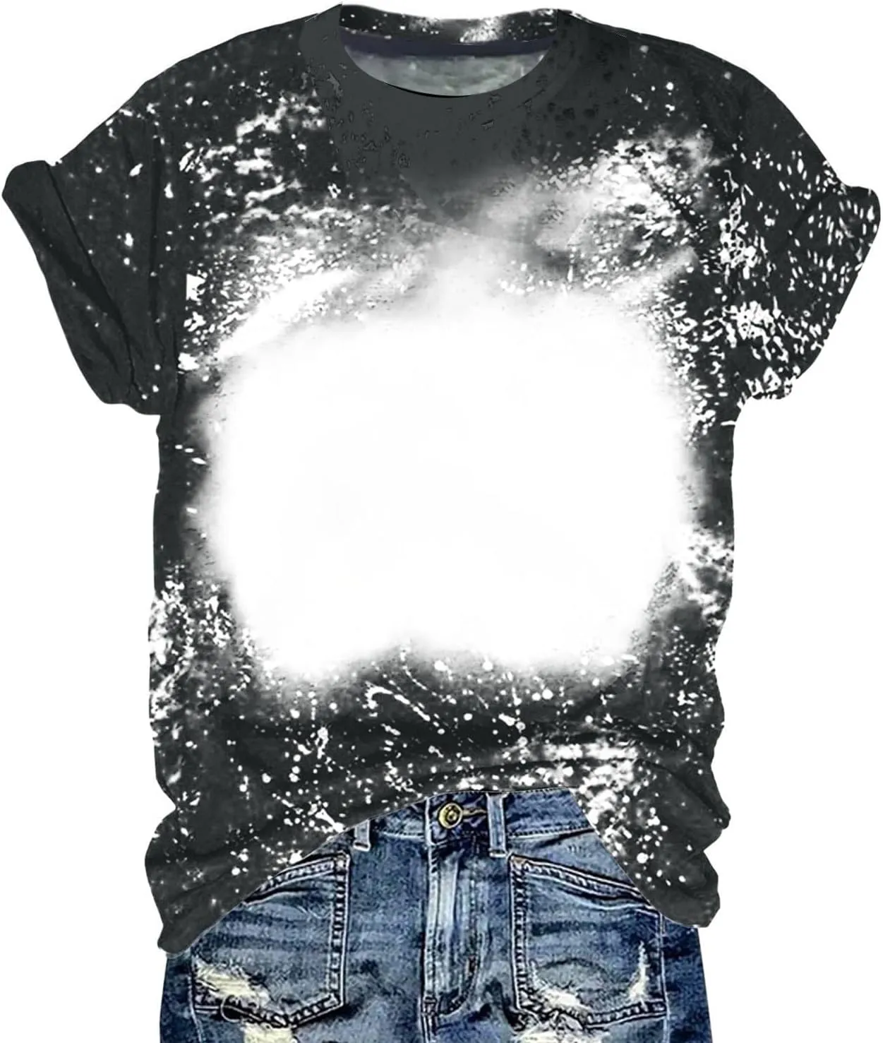 Womens Blank Bleached Shirts for Sublimation Casual Loose Short Sleeve Summer Tops Polyester Tshirt Sublimation Ready