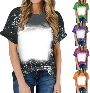 Womens Blank Bleached Shirts for Sublimation Casual Loose Short Sleeve Summer Tops Polyester Tshirt Sublimation Ready