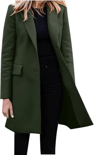 Womens Blazer Dressy Casual,Wool Cardigan Coats with Pockets Ladies Lapel Long Womens Blazer Dresses Midi Length