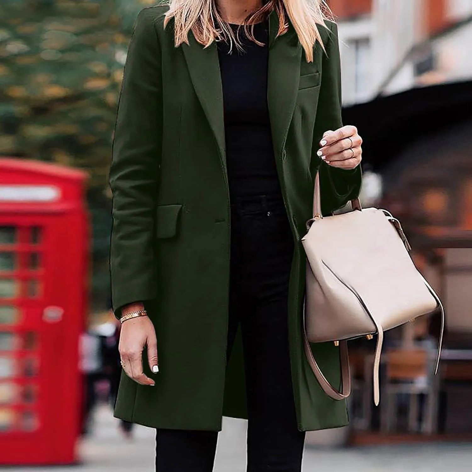 Womens Blazer Dressy Casual,Wool Cardigan Coats with Pockets Ladies Lapel Long Womens Blazer Dresses Midi Length