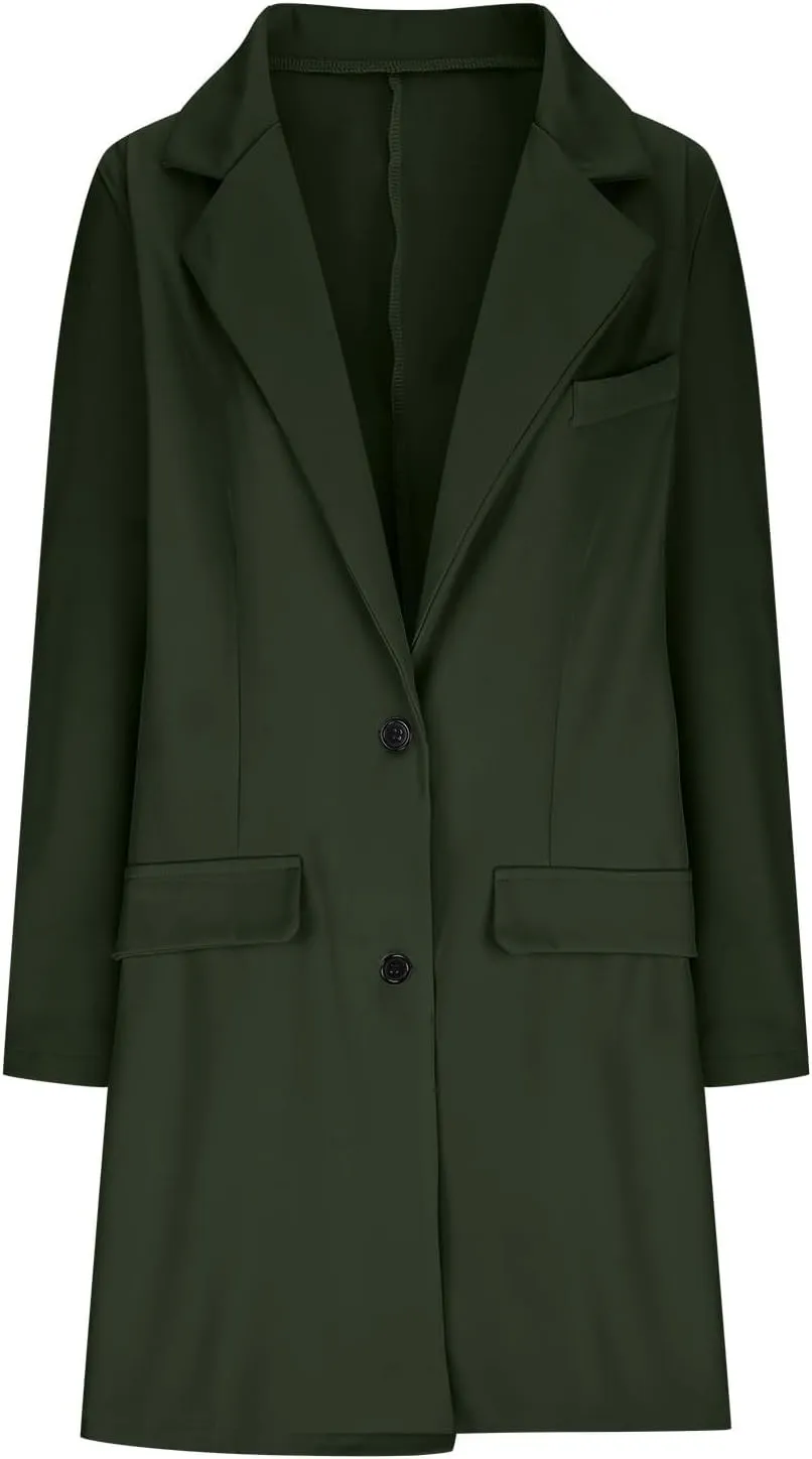 Womens Blazer Dressy Casual,Wool Cardigan Coats with Pockets Ladies Lapel Long Womens Blazer Dresses Midi Length