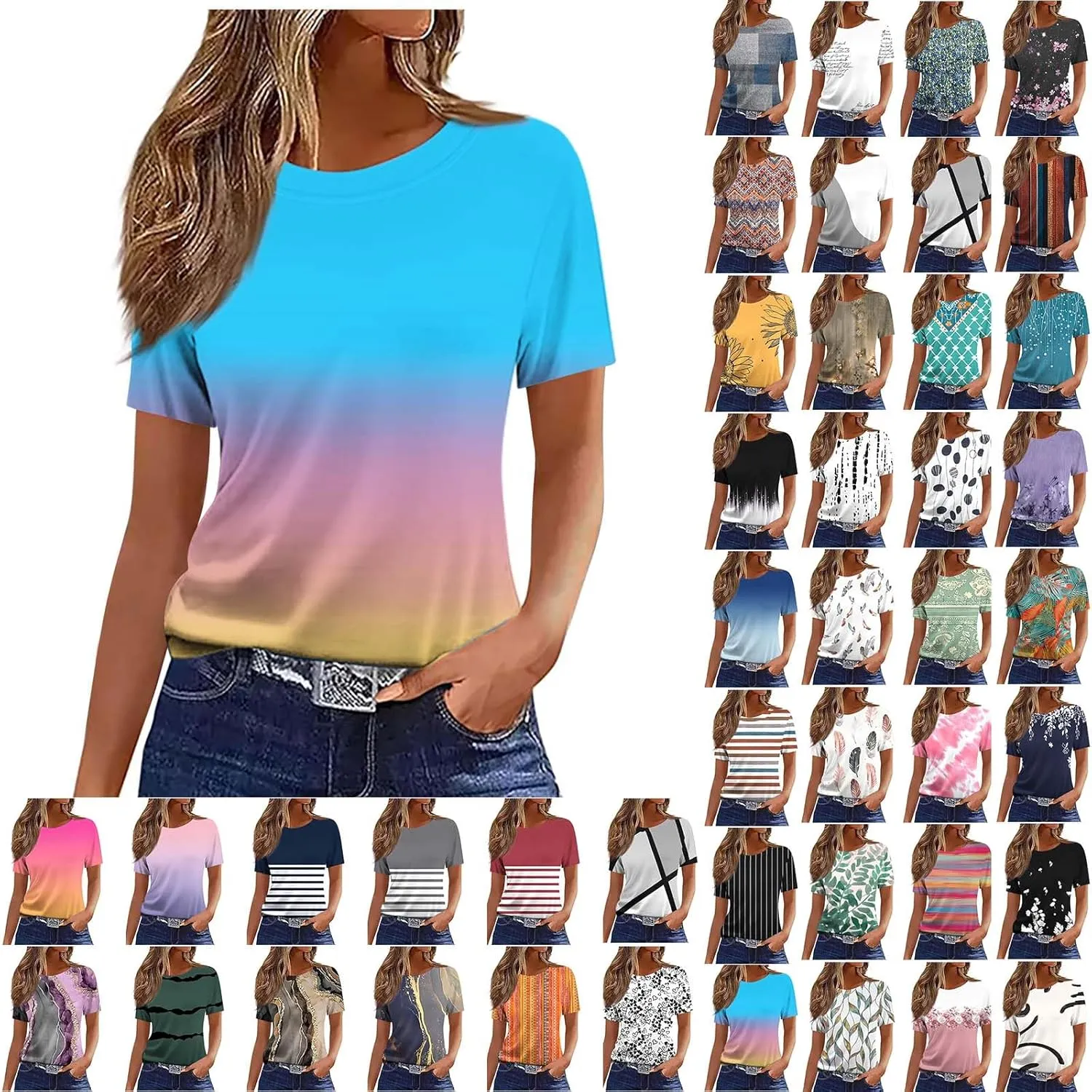 Womens Boho Floral Summer Tops 2025 Trendy Blouses Tunic Short Sleeve T Shirts Dressy Causal Ladies Spring Clothes