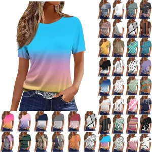Womens Boho Floral Summer Tops 2025 Trendy Blouses Tunic Short Sleeve T Shirts Dressy Causal Ladies Spring Clothes