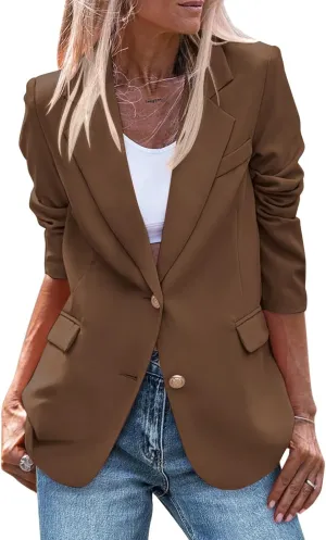 Womens Business Casual Blazers Button Open Front Long Sleeve Outfits Lightweight Work Office Jackets with Pockets