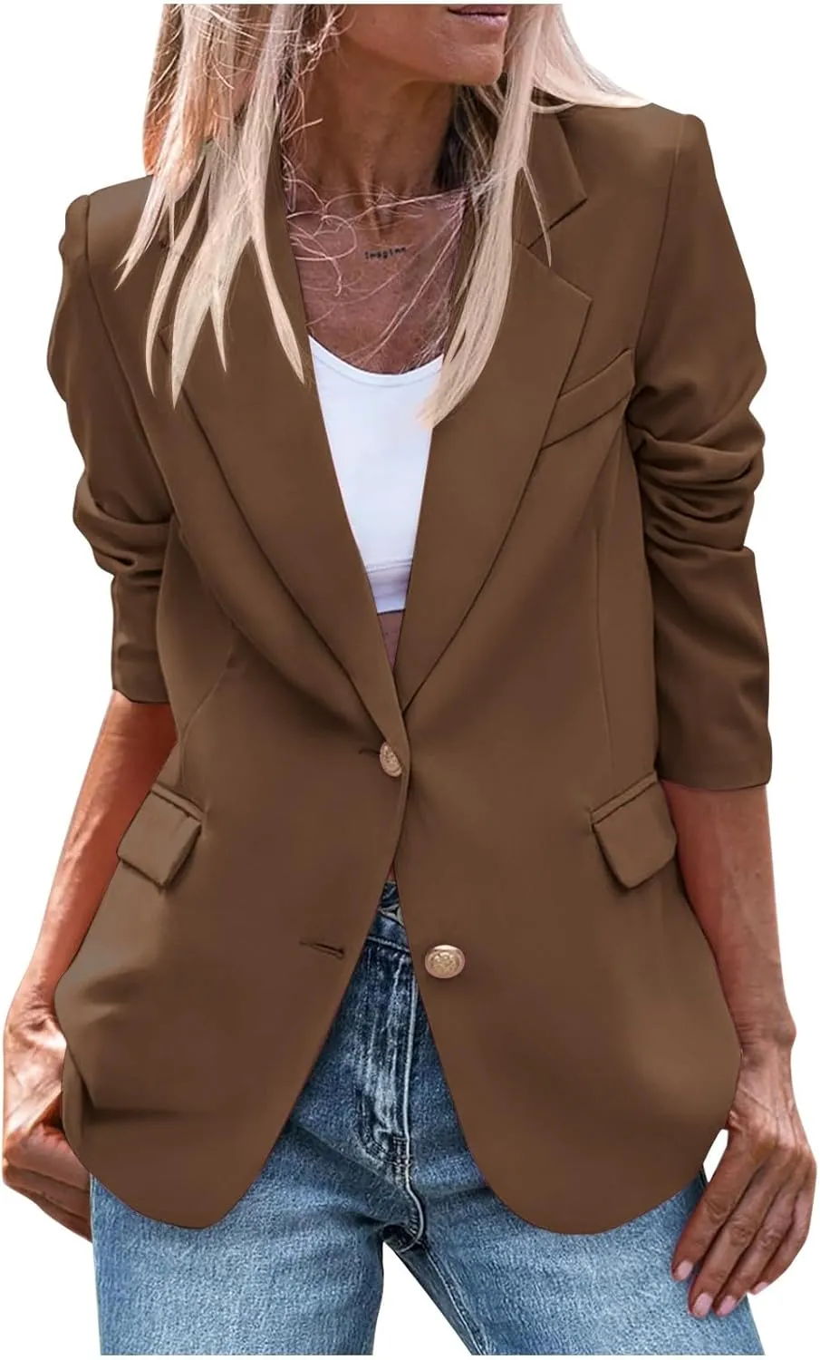 Womens Business Casual Blazers Button Open Front Long Sleeve Outfits Lightweight Work Office Jackets with Pockets