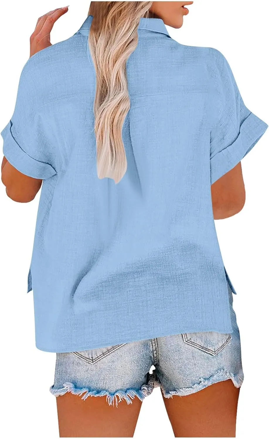 Women's Business Casual Blouses Trendy Pleated Lapel Button Down Shirts Summer Dress Cotton Linen Work Tee Tops 2025
