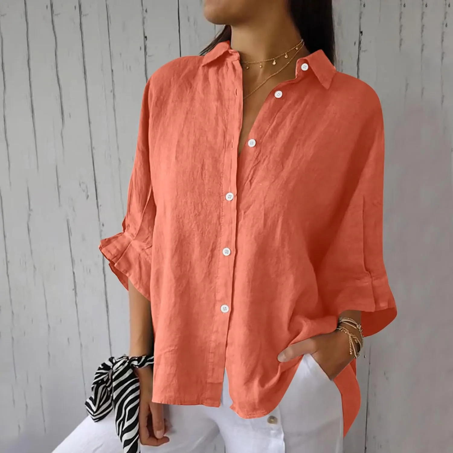 Womens Button Down Shirt Cotton Linen Lapel Tops Spring Summer Going Out Blouse 2025 Dressy Casual Loose Fit T Shirt