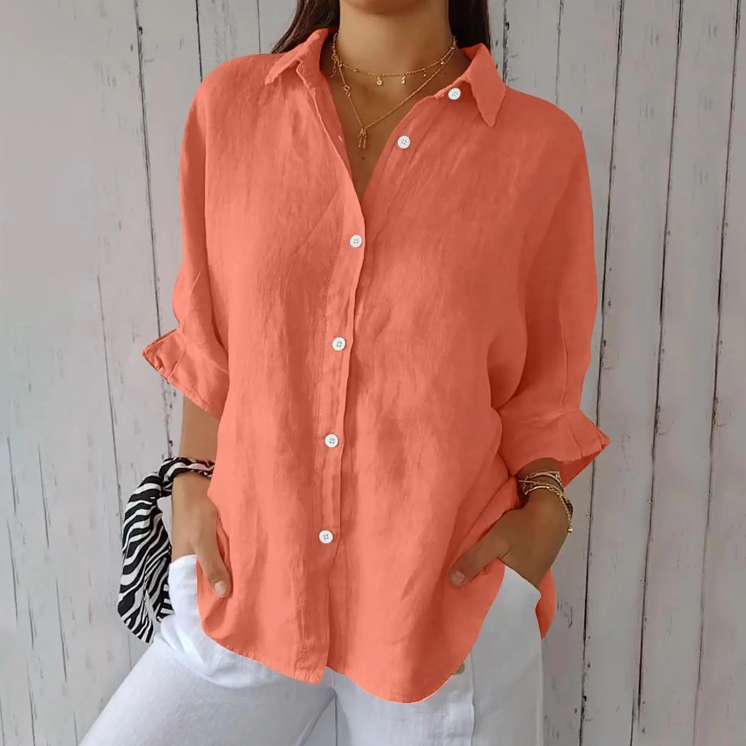 Womens Button Down Shirt Cotton Linen Lapel Tops Spring Summer Going Out Blouse 2025 Dressy Casual Loose Fit T Shirt