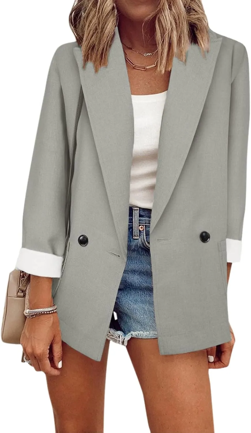 Womens Casual Blazers Open Front,Outwear Jacket Suit Work Lady Solid Elegant Office Button Blazers for Women Business