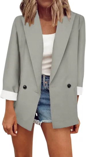 Womens Casual Blazers Open Front,Outwear Jacket Suit Work Lady Solid Elegant Office Button Blazers for Women Business
