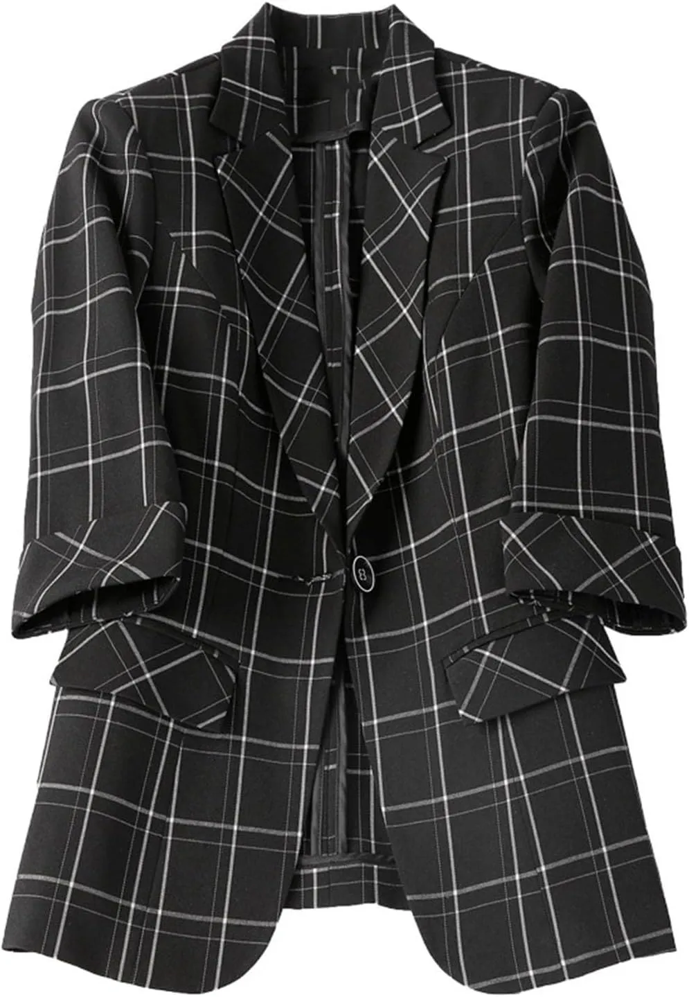 Women's Checked Blazer Single Breasted Button Notch Lapel CasualDaily Plaid Jacket