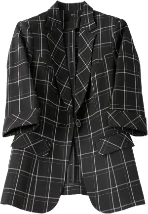 Women's Checked Blazer Single Breasted Button Notch Lapel CasualDaily Plaid Jacket