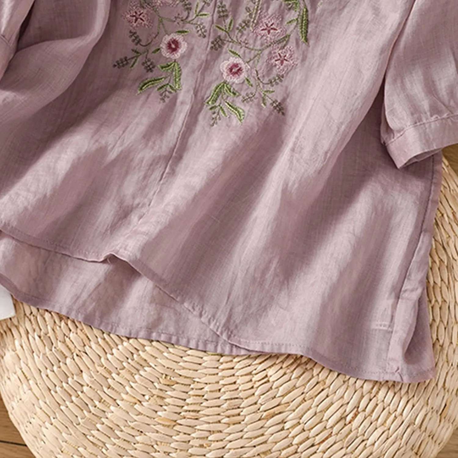 Womens Cotton Linen Button Top 3/4 Sleeve Shirts 2025 Spring Summer Casual Boho Tees Vintage Embroidered Blouse
