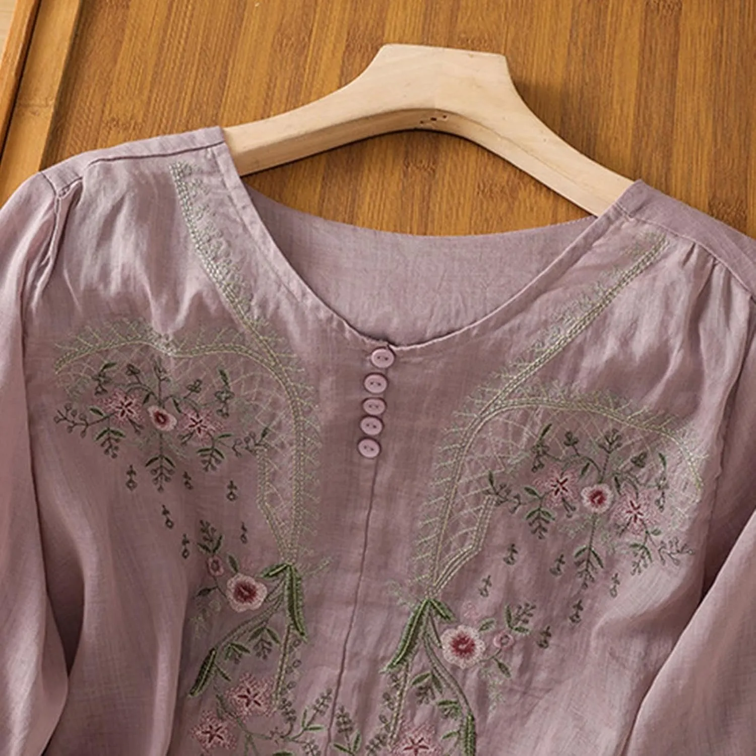 Womens Cotton Linen Button Top 3/4 Sleeve Shirts 2025 Spring Summer Casual Boho Tees Vintage Embroidered Blouse