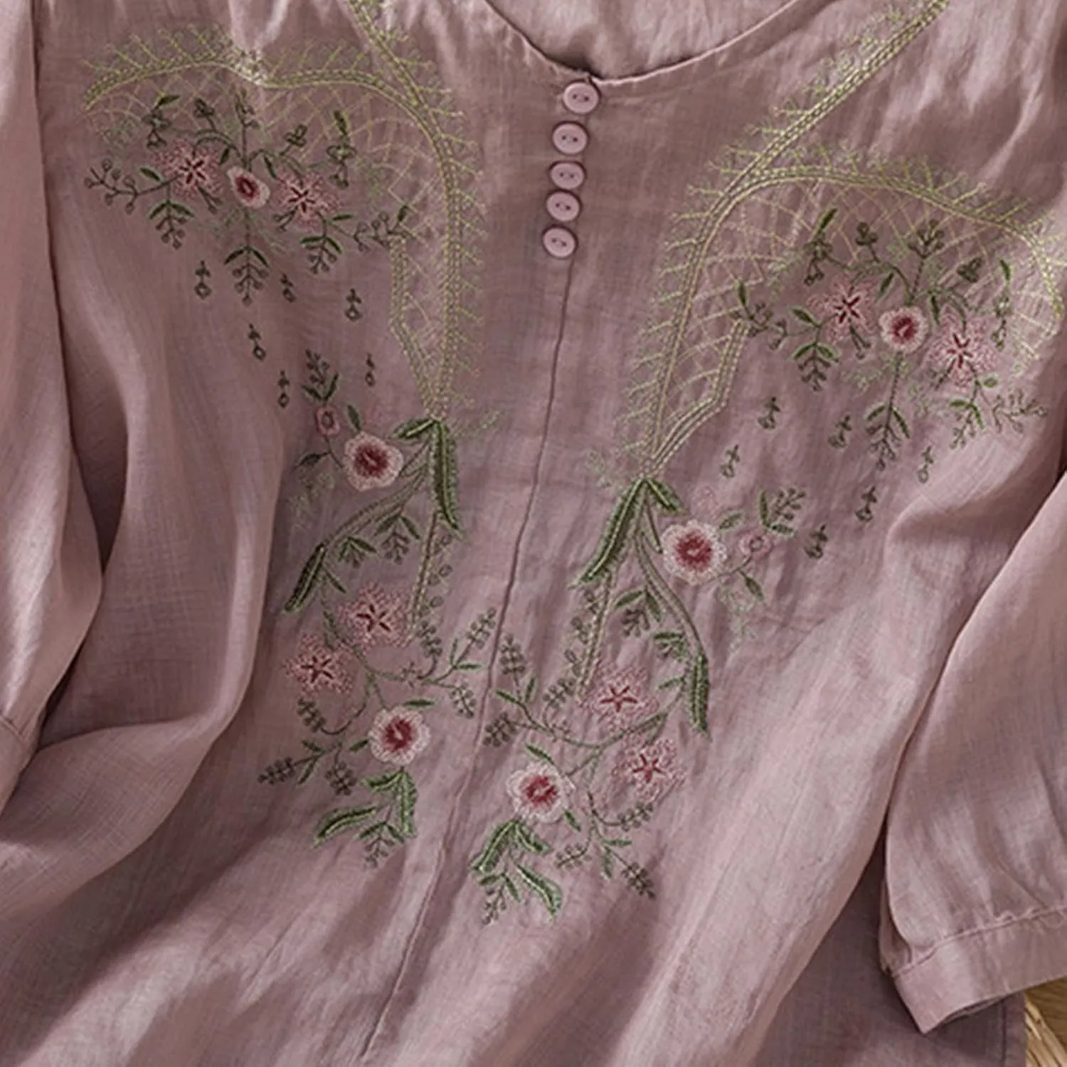 Womens Cotton Linen Button Top 3/4 Sleeve Shirts 2025 Spring Summer Casual Boho Tees Vintage Embroidered Blouse