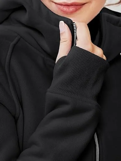 Women's Cropped Zipper Short Hooded Sweatshirt Fashionable Long Sleeved Sweatshirt With Fleece Clip